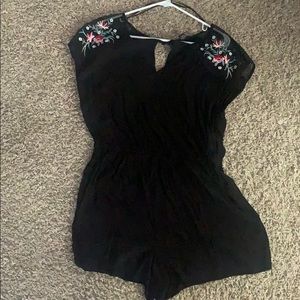 Black romper rayon with flower embroidery